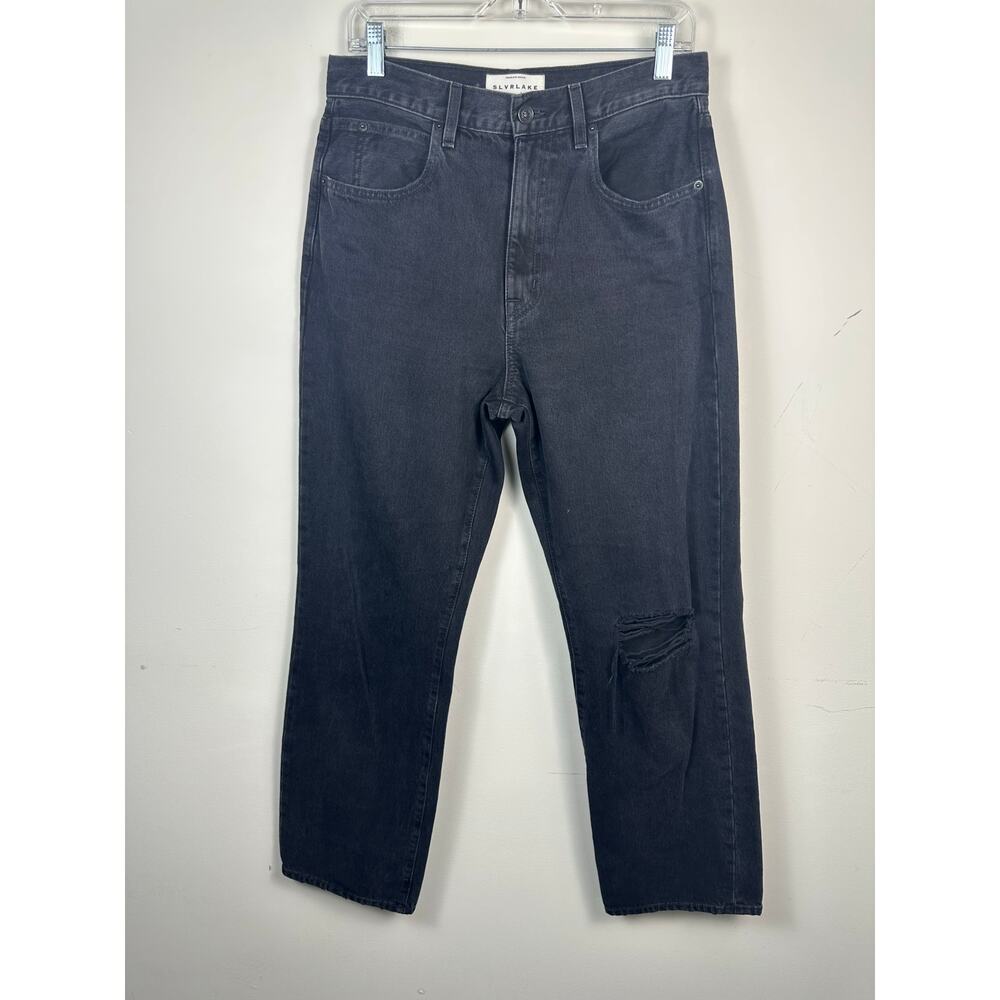 SLVRLAKE London Crop In Long Gone Black Wash Distressed Straight Size 30 EUC